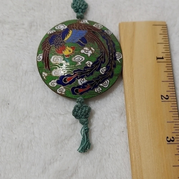 Vintage Round Cloisenne Pendant on a mint green cord - Picture 4 of 12